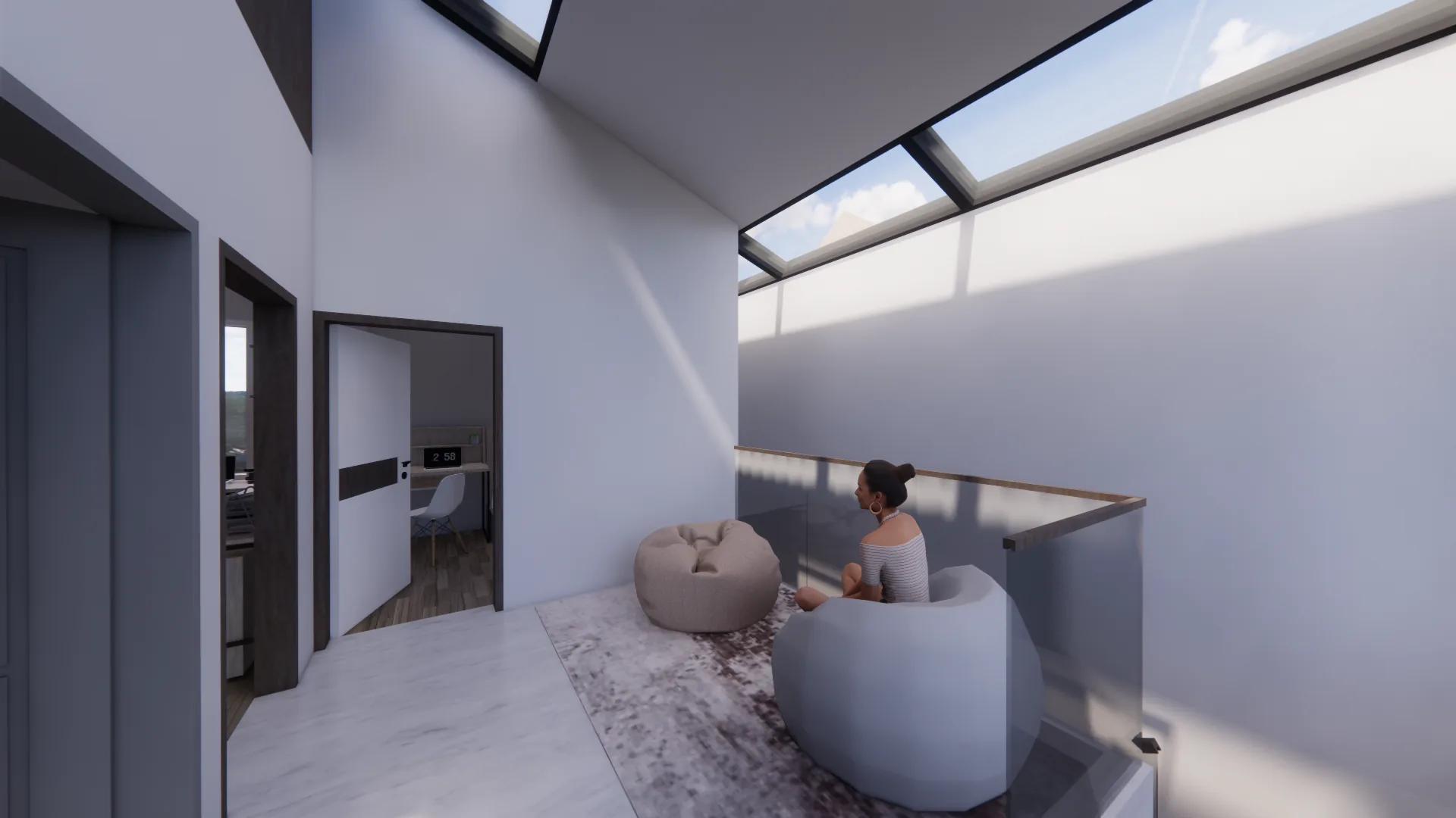 NeoFos House: skylit foyer